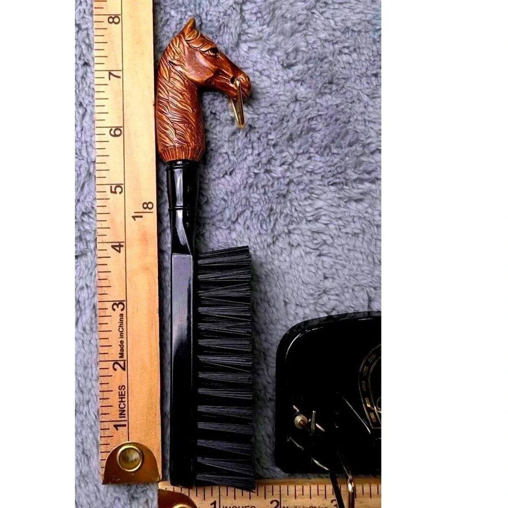 Valet Tie Rack Wall Plaque Brush Shoehorn Set ~ OS Black Horse Head ~ Vintage